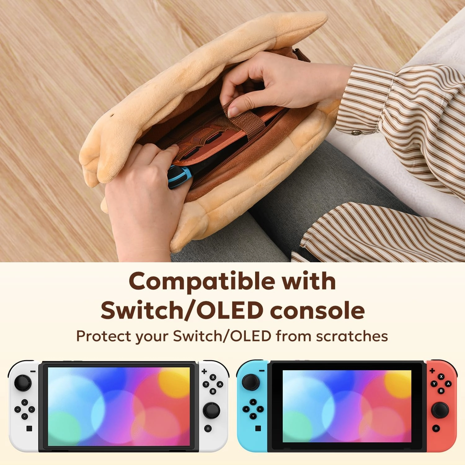 innoAura Switch Case 11-in-1 Bundle with Carrying Case, Game Organizer, Thumb Grips, Detachable Strap & Cute Cookie Pendant (Brown Cookie)