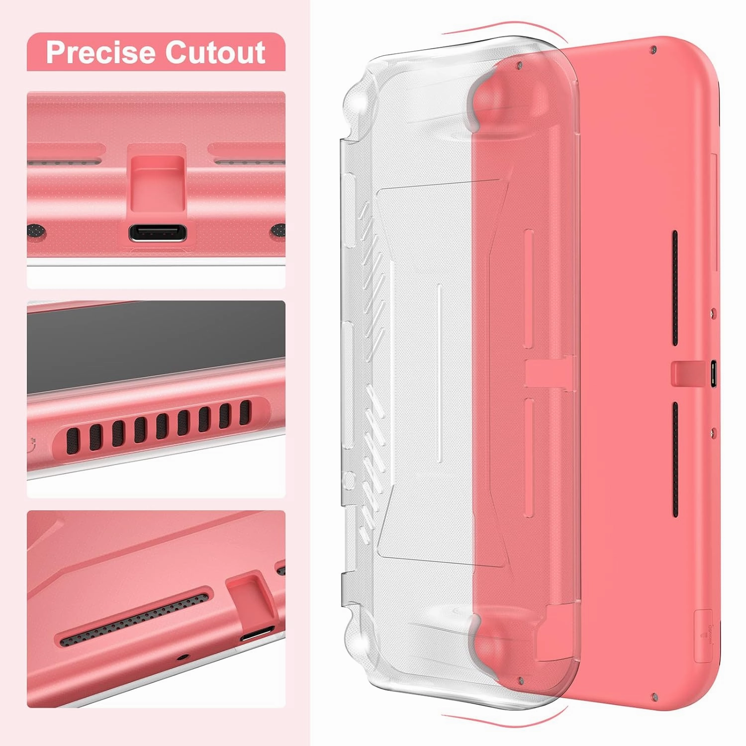 innoAura Switch Lite Case 18-in-1 Accessories Bundle with Protective Carrying Case, Game Holder, Screen Protector & Cute Thumb Grips (Coral)