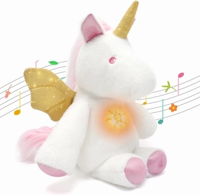 IUTOYYE Unicorn Breathing Stuffed Animal 17" Unicorn Plush Toy Soothing with Realistic Breathing Motion and Lights Music for Kids