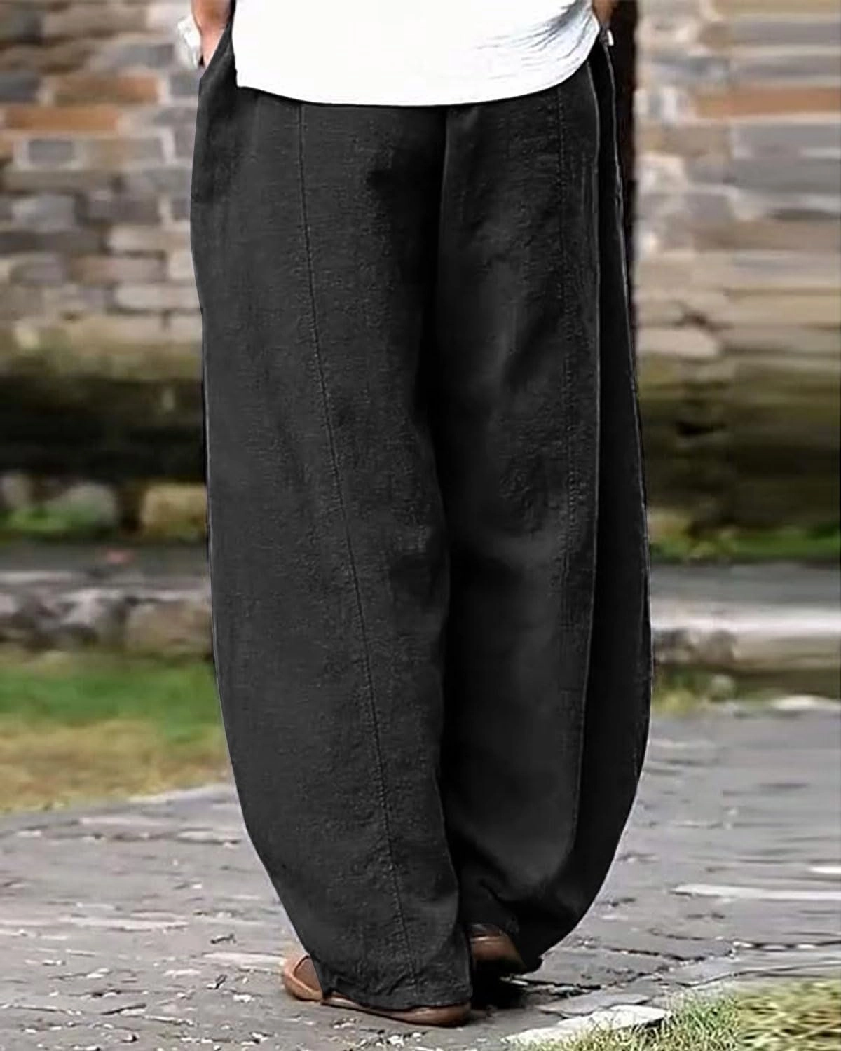 IXIMO Women's Casual Cotton Linen Baggy Pants with Elastic Waist Relax Fit Lantern Trouser