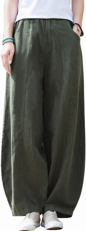 IXIMO Women's Casual Cotton Linen Baggy Pants with Elastic Waist Relax Fit Lantern Trouser