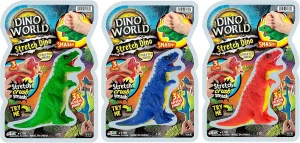 JA-RU Stretchy Dinosaur Toy (3 Units) T-Rex Rubber Dino, Super Squishy and Individually Packed Fidget Toys for Boys, Realistic Dinosaurs. Kid Party Favor 1758-3s