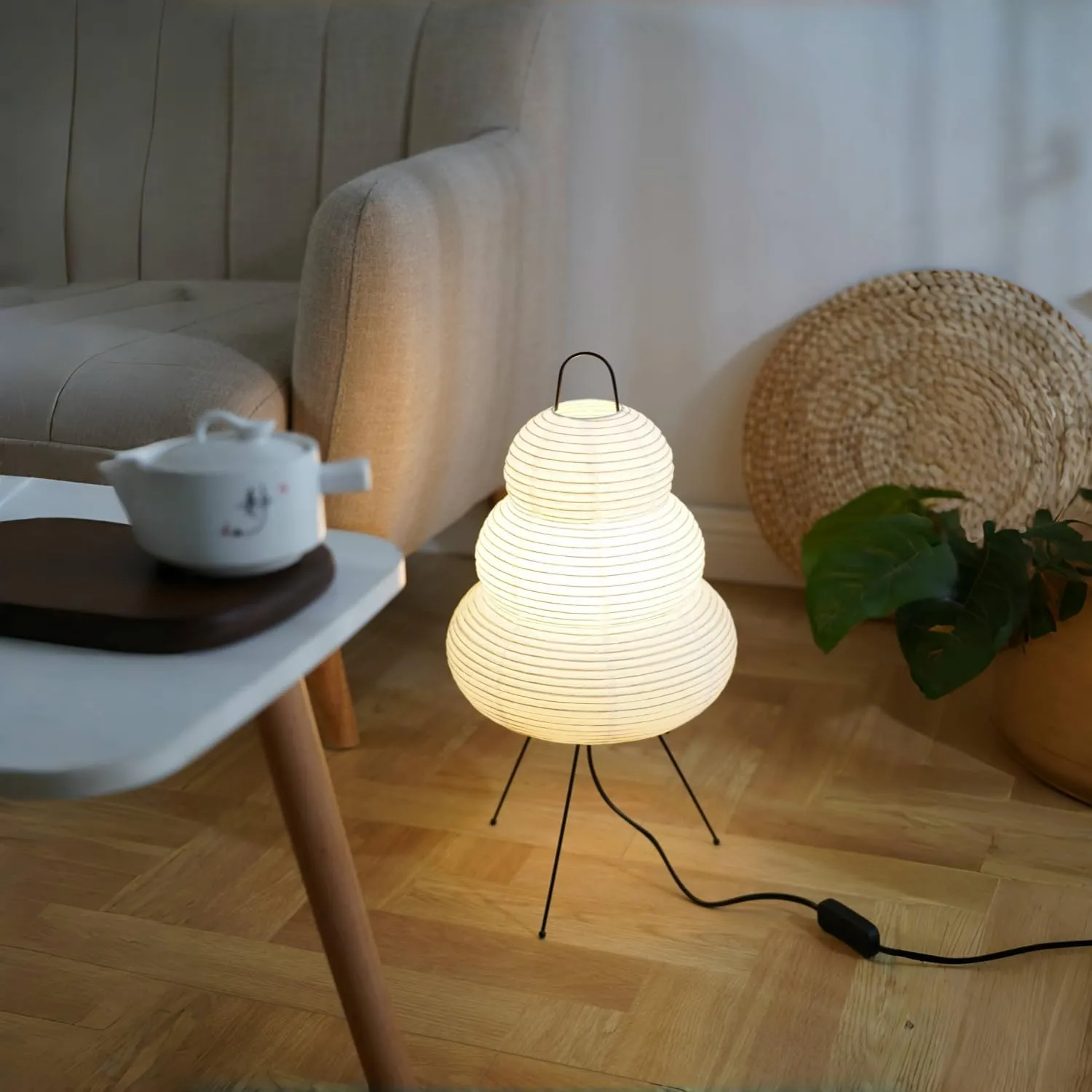 Japanese Noguchi Inspired Table Lamp Zen Rice Paper Lantern with Warm Light for Bedroom Living Room or Office Modern Japandi Decor(Segment)
