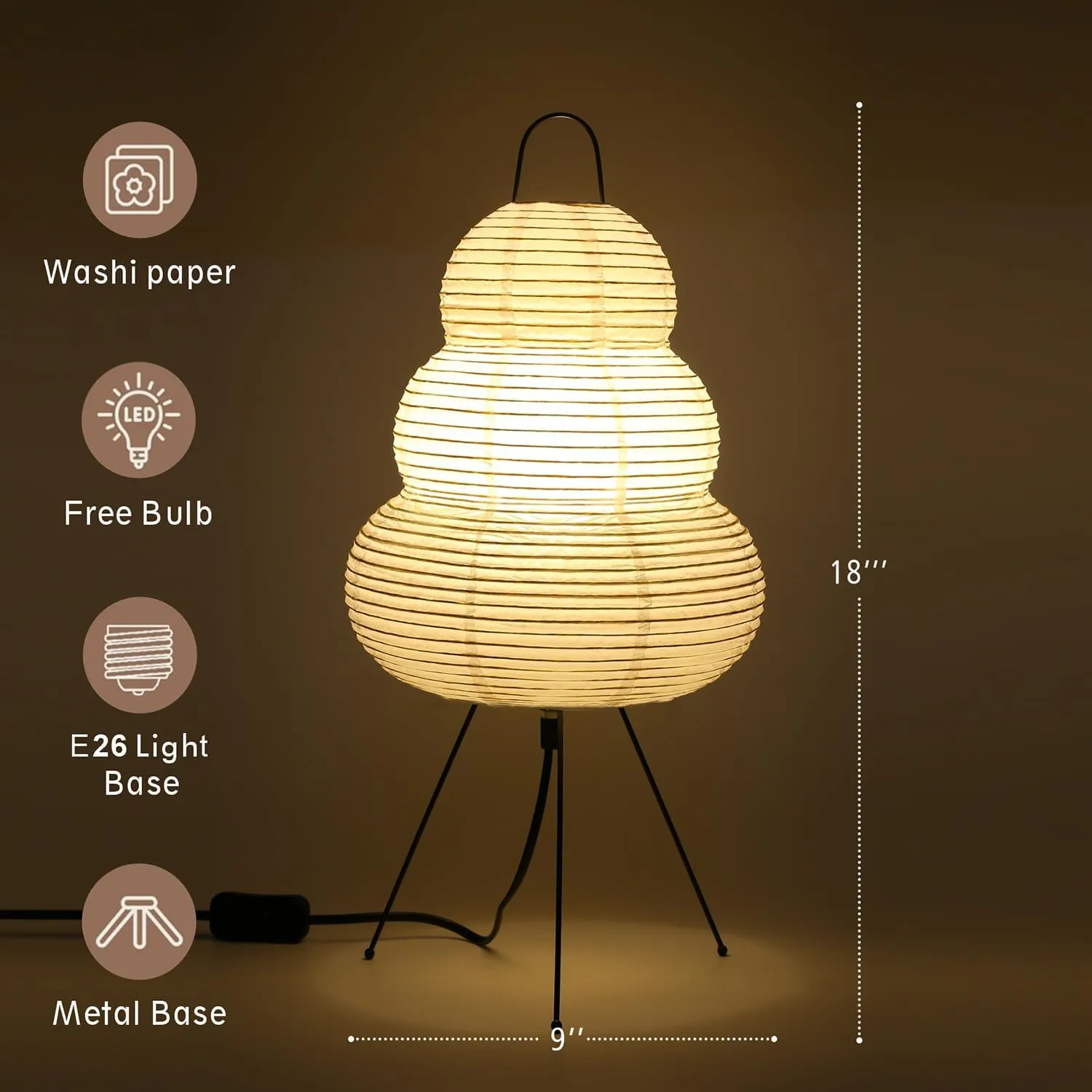 Japanese Noguchi Inspired Table Lamp Zen Rice Paper Lantern with Warm Light for Bedroom Living Room or Office Modern Japandi Decor(Segment)