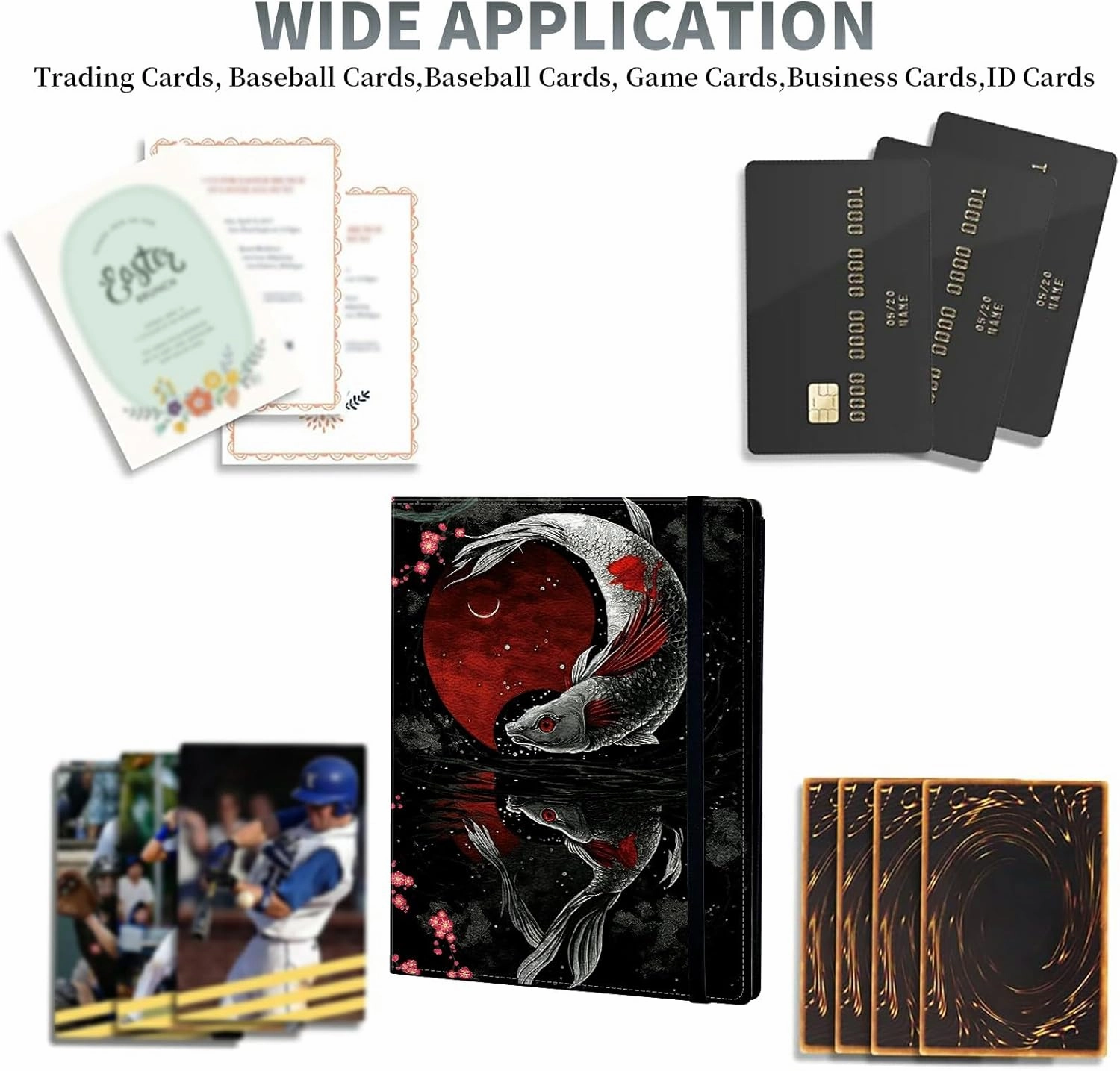 Japanese Koi Fish Card Binder, 9 Pocket Trading Card Album Folder Sleeves Side Loading 720 Pockets Premium PU Card Book Card Holder Binder Card Album for Game Cards/Sports Cards