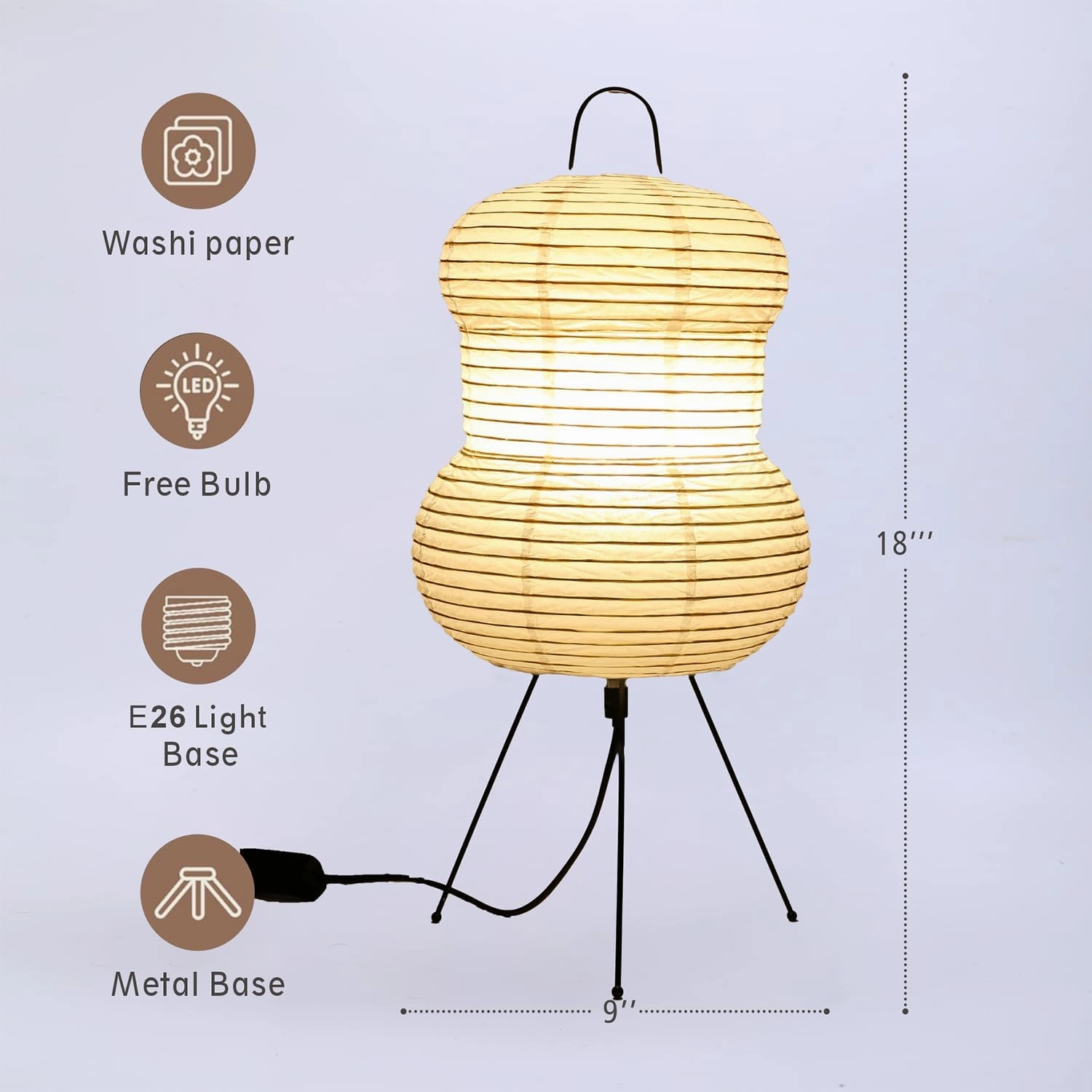 Japanese Noguchi-Inspired Table Lamp – Zen Rice Paper Lantern, Warm Light for Bedroom, Living Room, or Office, Modern Japandi Decor (Hourglass)