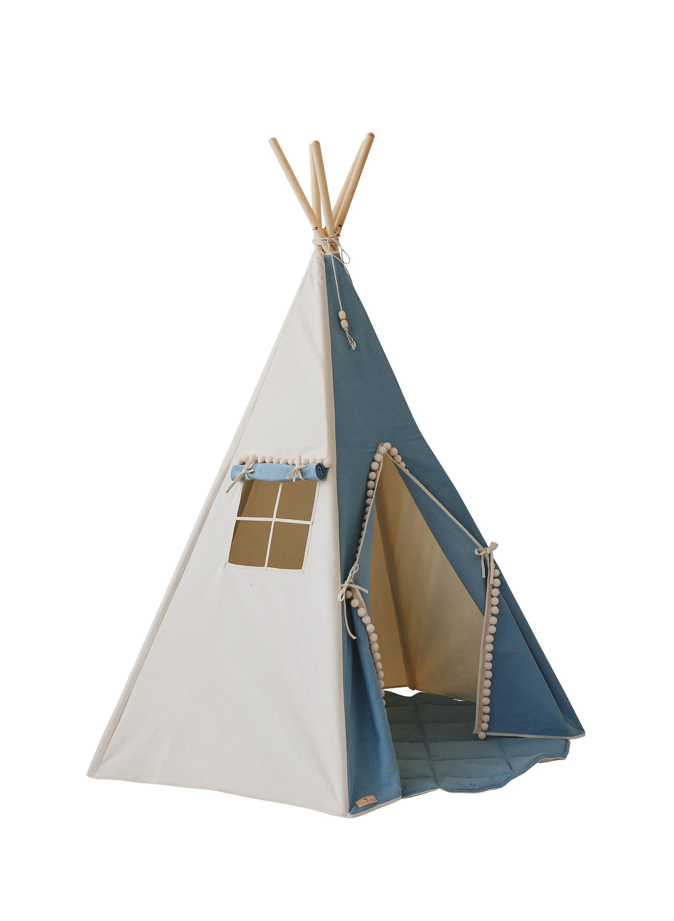 “Jeans” Teepee with Pompoms and Round Mat Set