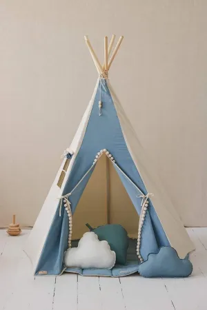 “Jeans” Teepee with Pompoms and Round Mat Set