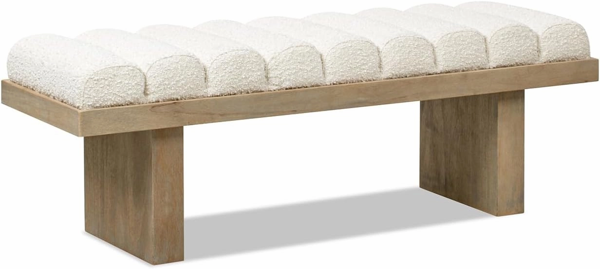 Jennifer Taylor Home Bella 52" Upholstered Modern Accent Bench, Ivory White Boucle