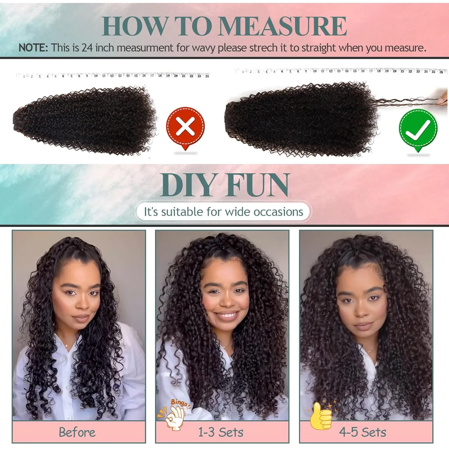 Jerry Curly Clip in Hair Extensions for Black Women - 24 Inch Medium Brown Synthetic Hair Extensions, 140g 7PCS Soft Clip in Curly Hair Pieces for Volume & Length (4#)