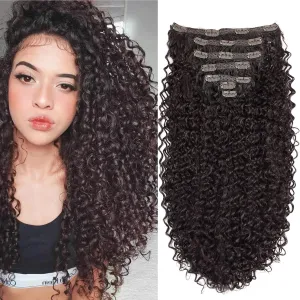 Jerry Curly Clip in Hair Extensions for Black Women - 24 Inch Medium Brown Synthetic Hair Extensions, 140g 7PCS Soft Clip in Curly Hair Pieces for Volume & Length (4#)