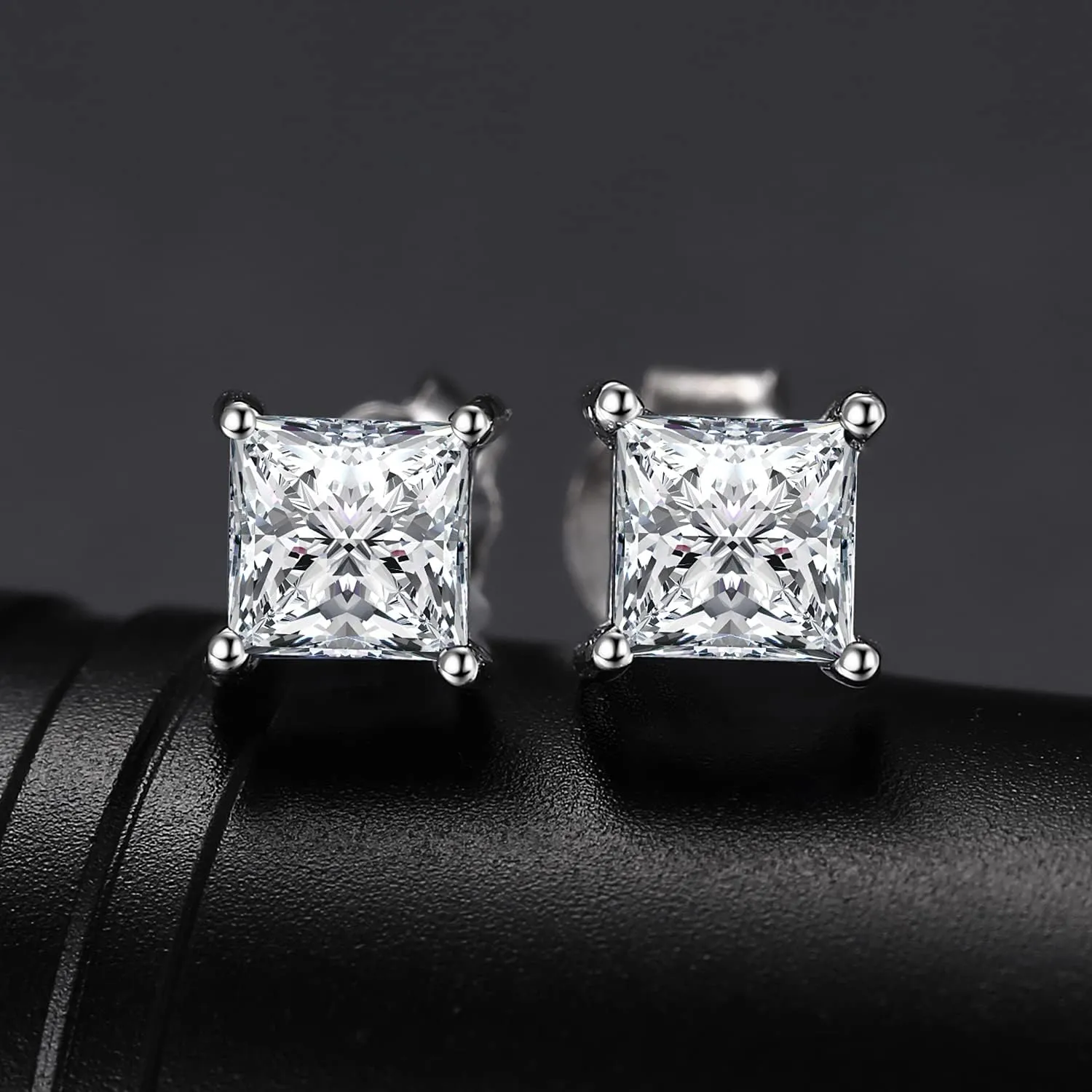 JewelryPalace Princess Cut 0.8ct Moissanite Solitaire Stud Earrings for Women, Square Shape 925 Sterling Silver 14k Gold Plated Earrings for Her, Simulated Diamond Earrings VVS D-F