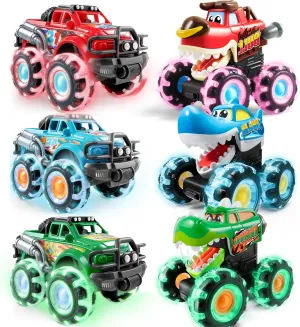 JOYIN 6 Pack Monster Truck Toy, Motion Activated Light-Up Cars for Toddlers, Monster Treads Lightning Wheels, Birthday Gift for Boys Girls