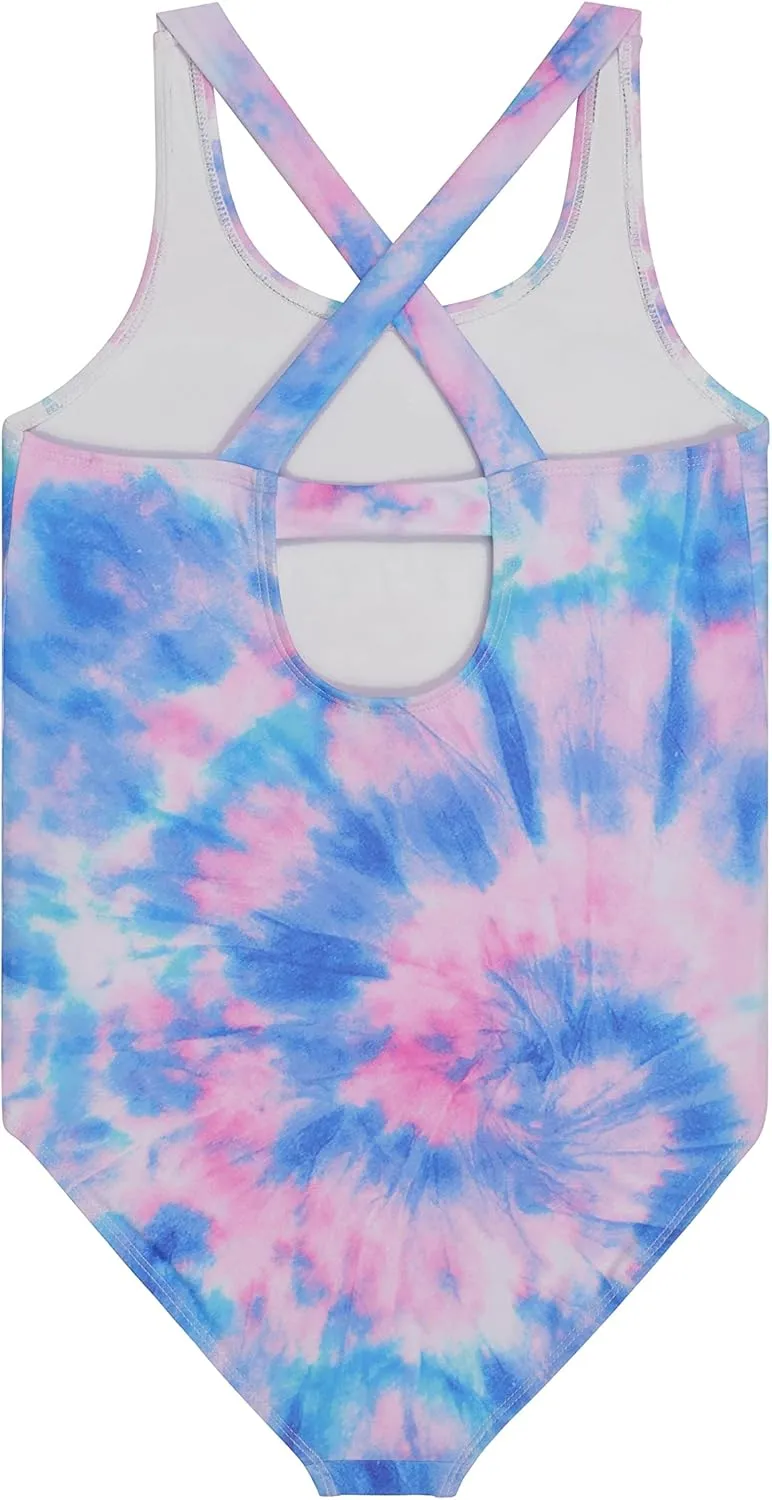 Juicy Couture Girls 2 Pack One Piece Swimsuit Set, Kids Bathing Suit Swimwear, Cute Ombre/Tie Dye/Tropical Print Beach Wear