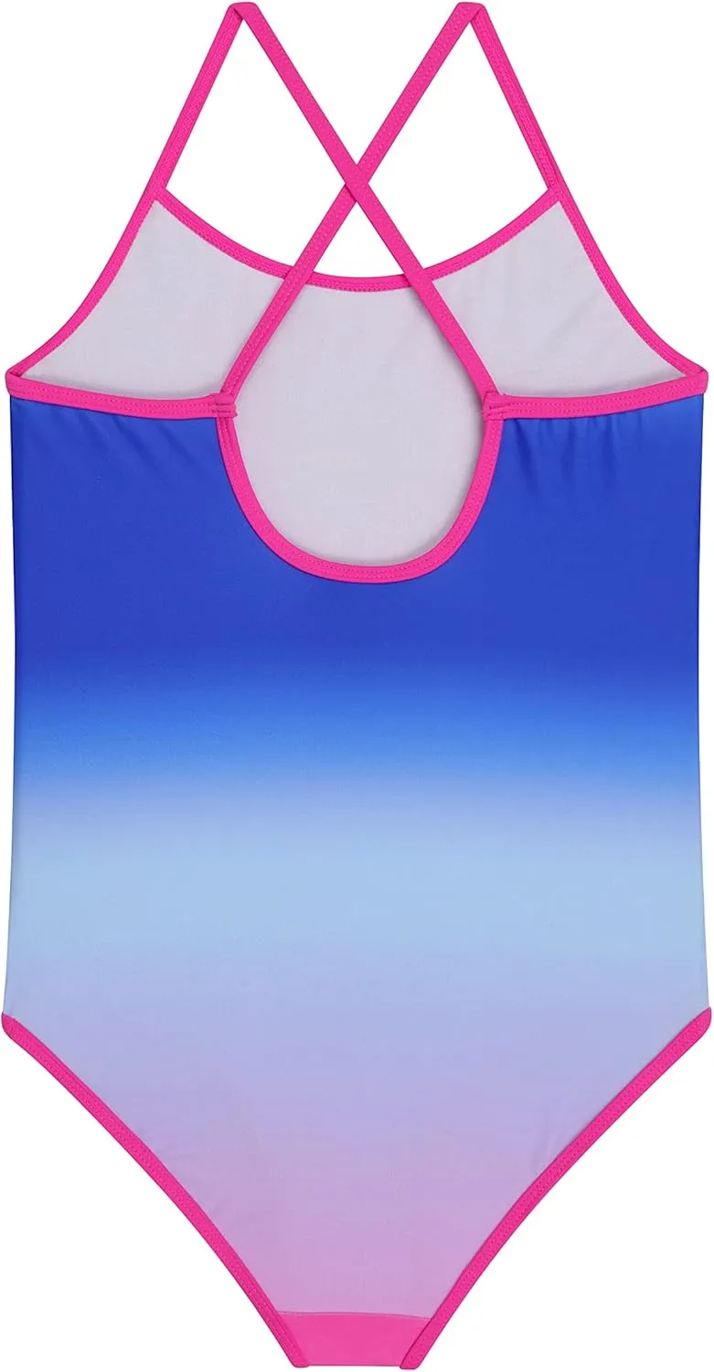 Juicy Couture Girls 2 Pack One Piece Swimsuit Set, Kids Bathing Suit Swimwear, Cute Ombre/Tie Dye/Tropical Print Beach Wear