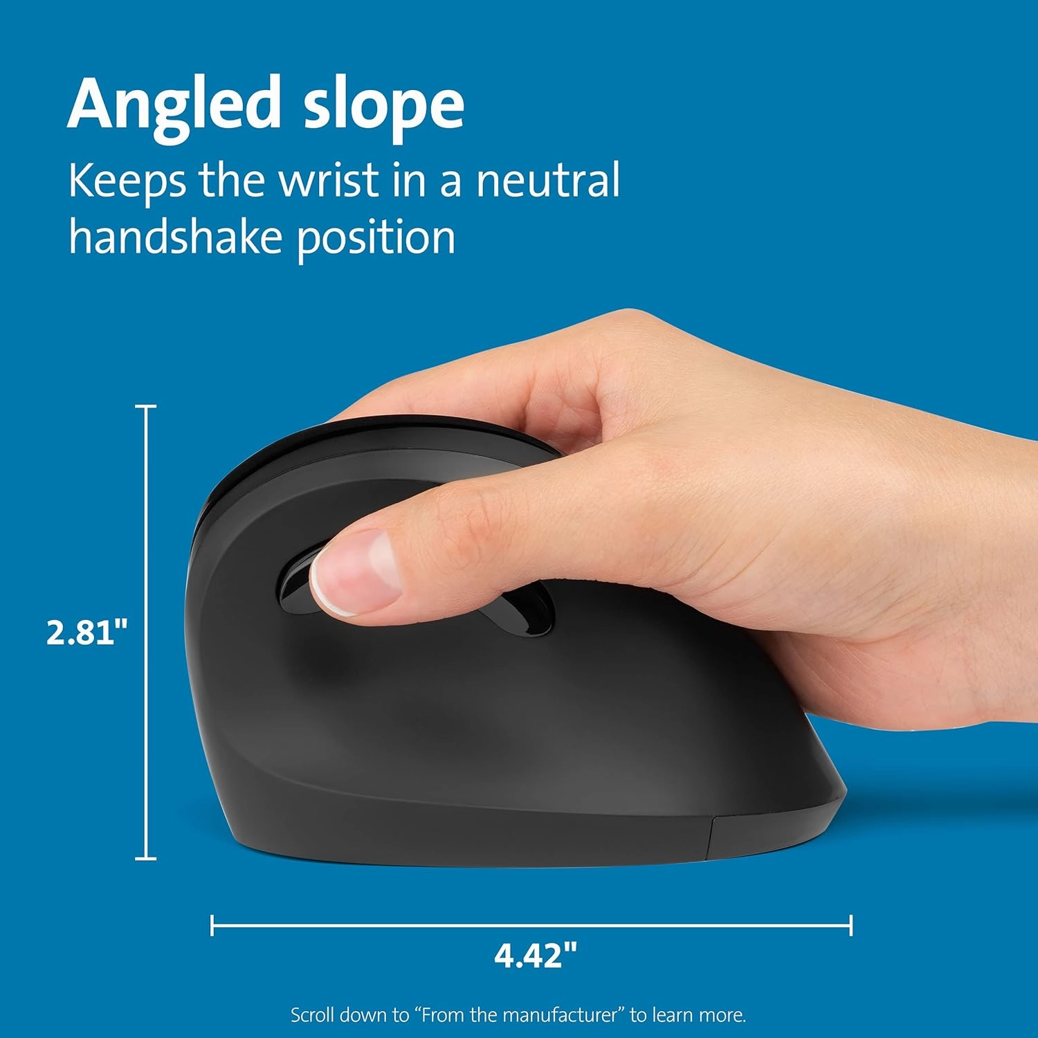 Kensington Pro Fit Ergo Vertical Wireless Mouse- Black (K75501WW), 2.8"x3"x4.4"
