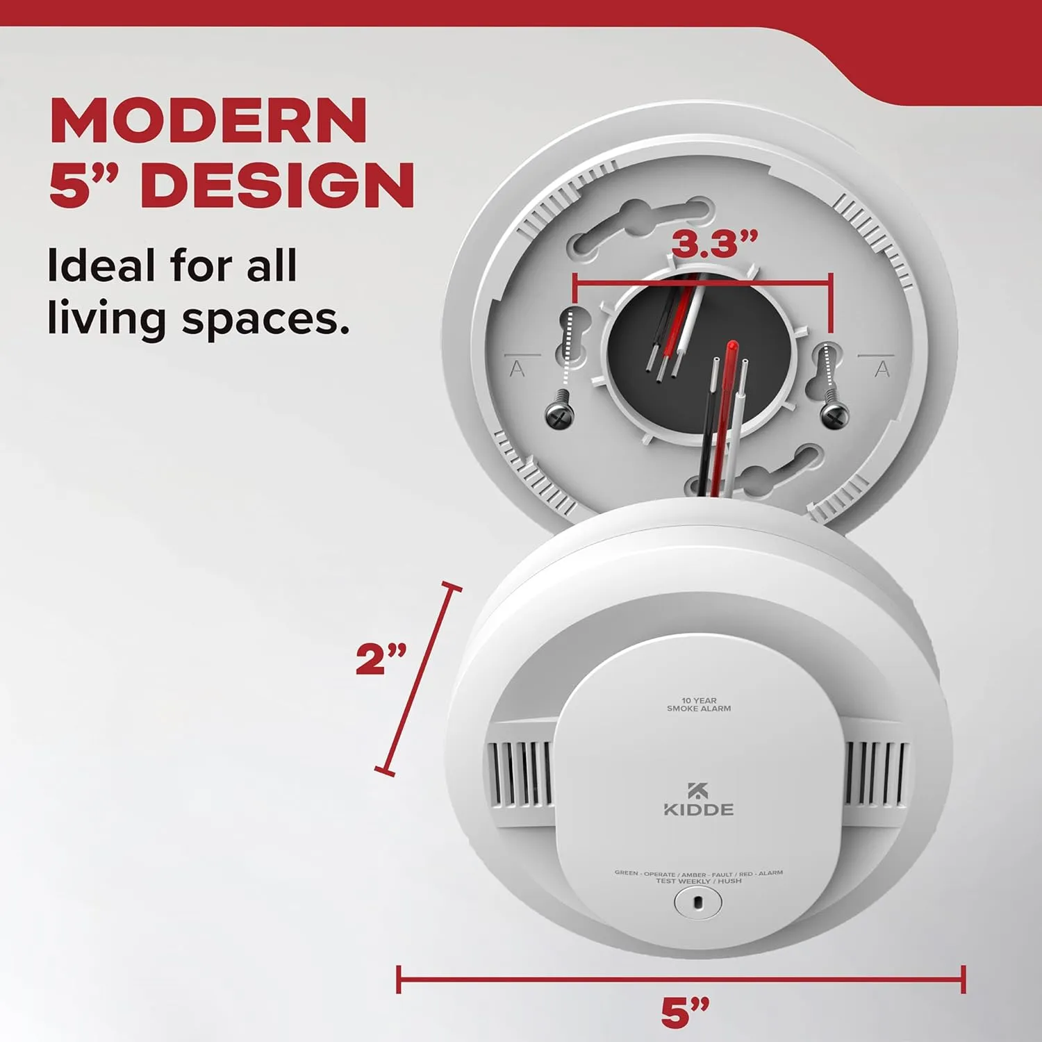Kidde Hardwired Smoke Detector, 10-Year Battery Backup, Voice Alerts, Interconnectable, LED Warning Light Indicators