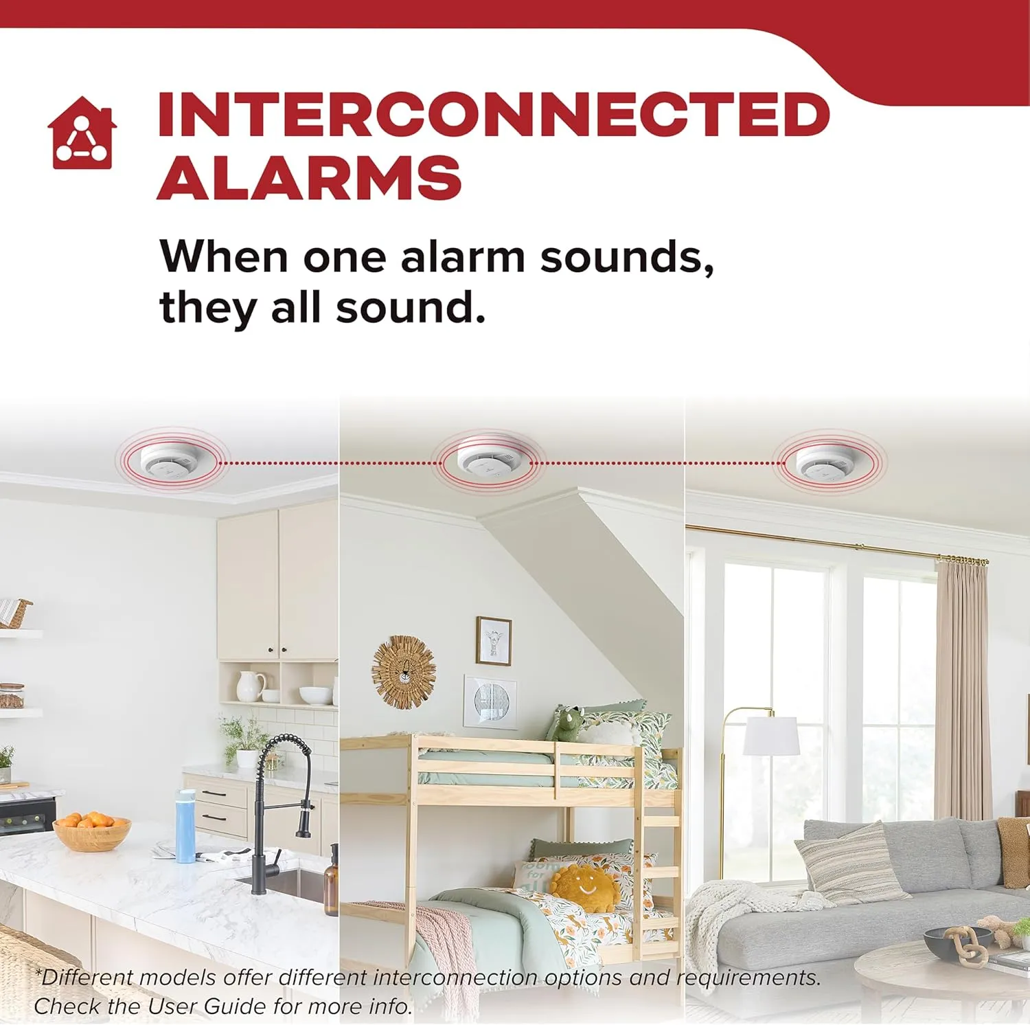 Kidde Hardwired Smoke Detector, 10-Year Battery Backup, Voice Alerts, Interconnectable, LED Warning Light Indicators
