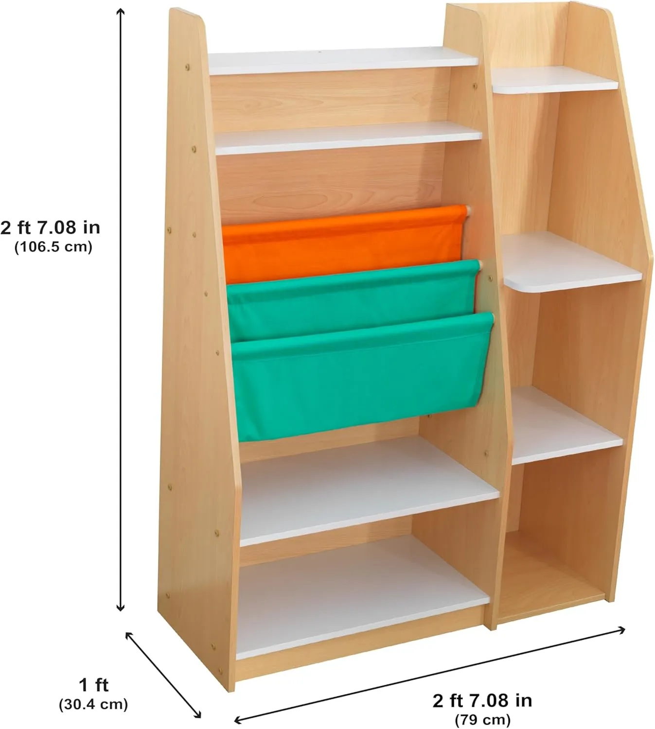 KidKraft Pocket Storage Wood Bookshelf with Slings and Shelves, Children's Furniture, Natural