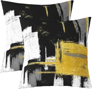Kids Black and Gold Throw Pillow Covers 18 x 18-Inch Abstract Cushion Case Set of 2 For Boys Girls Teens Bedroom Decor Modern Striped Art Decor Pillowcase Geometric Plaid Soft Lightweight Microfiber