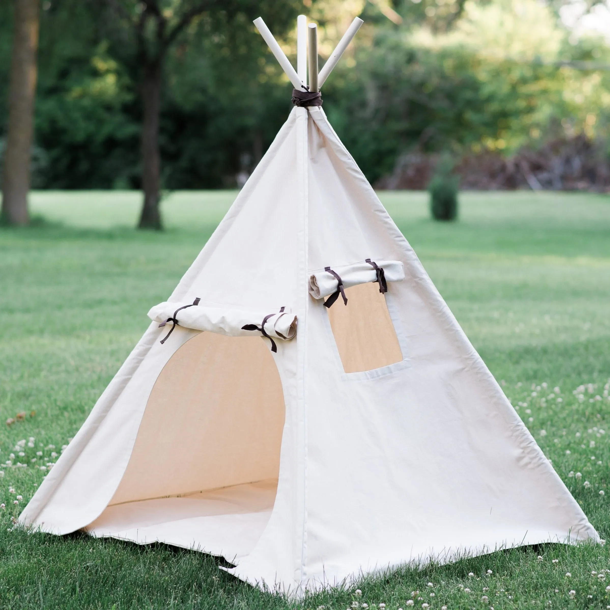 Kids Canvas Teepee Play Tent with Roll Up Door and Window