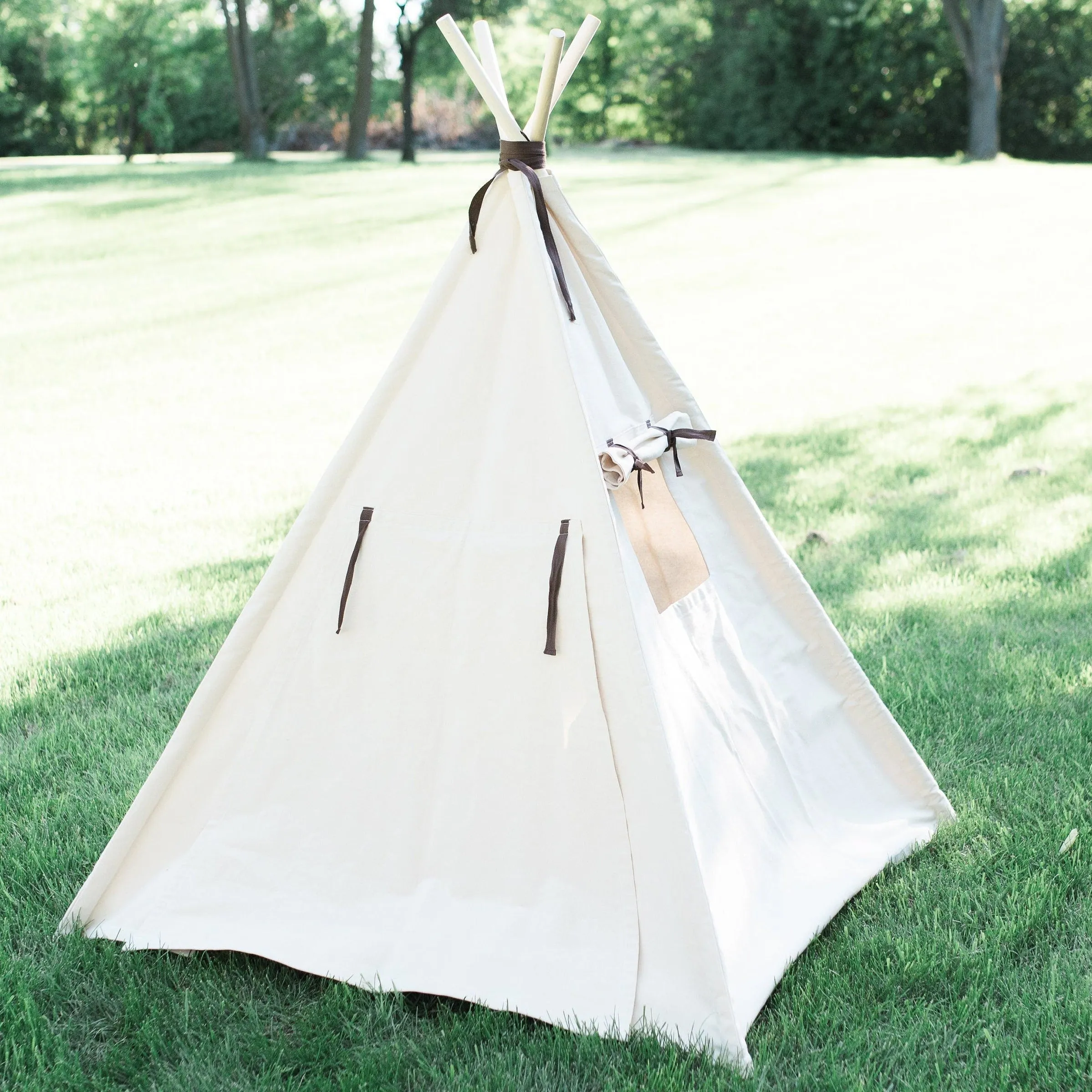 Kids Canvas Teepee Play Tent with Roll Up Door and Window