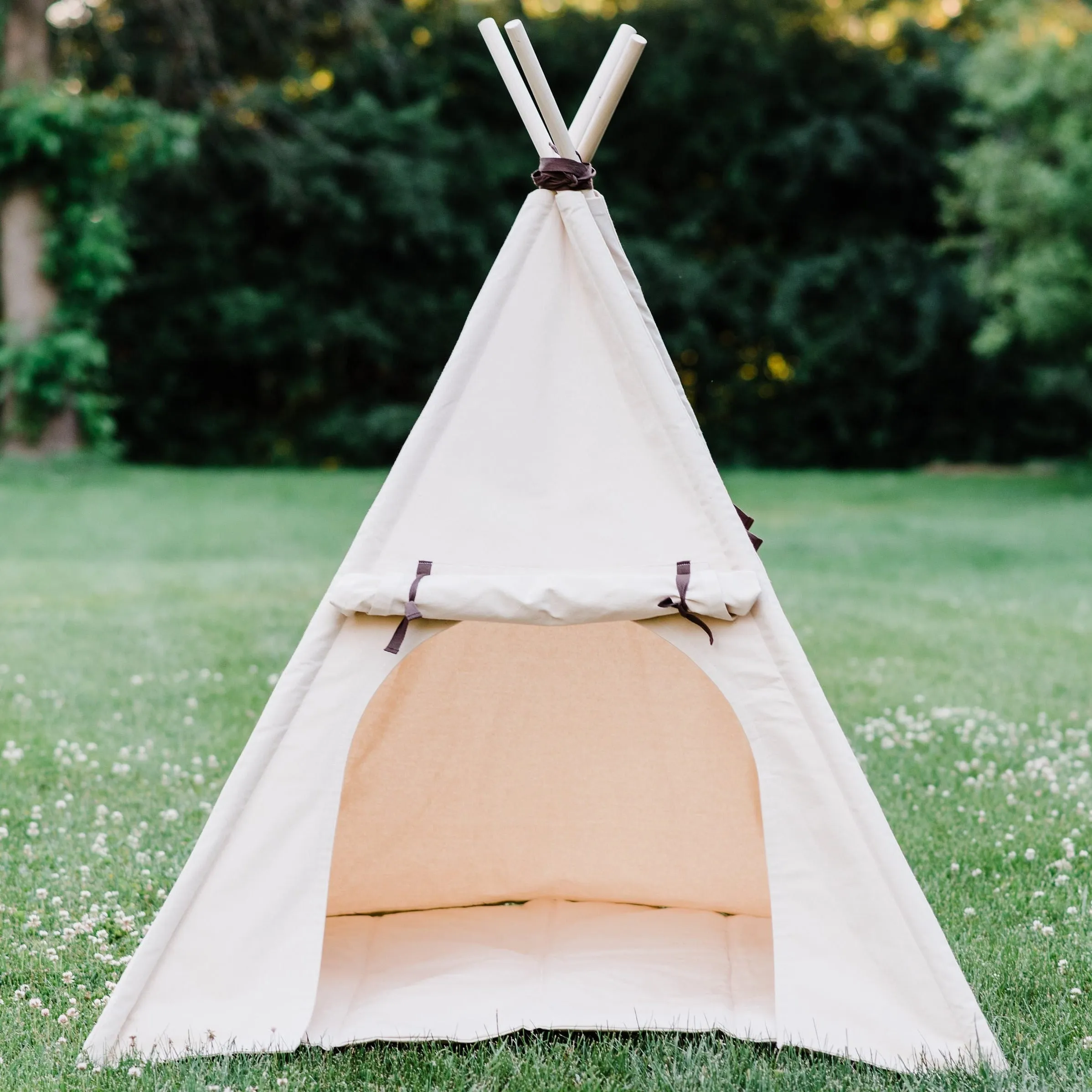 Kids Canvas Teepee Play Tent with Roll Up Door and Window