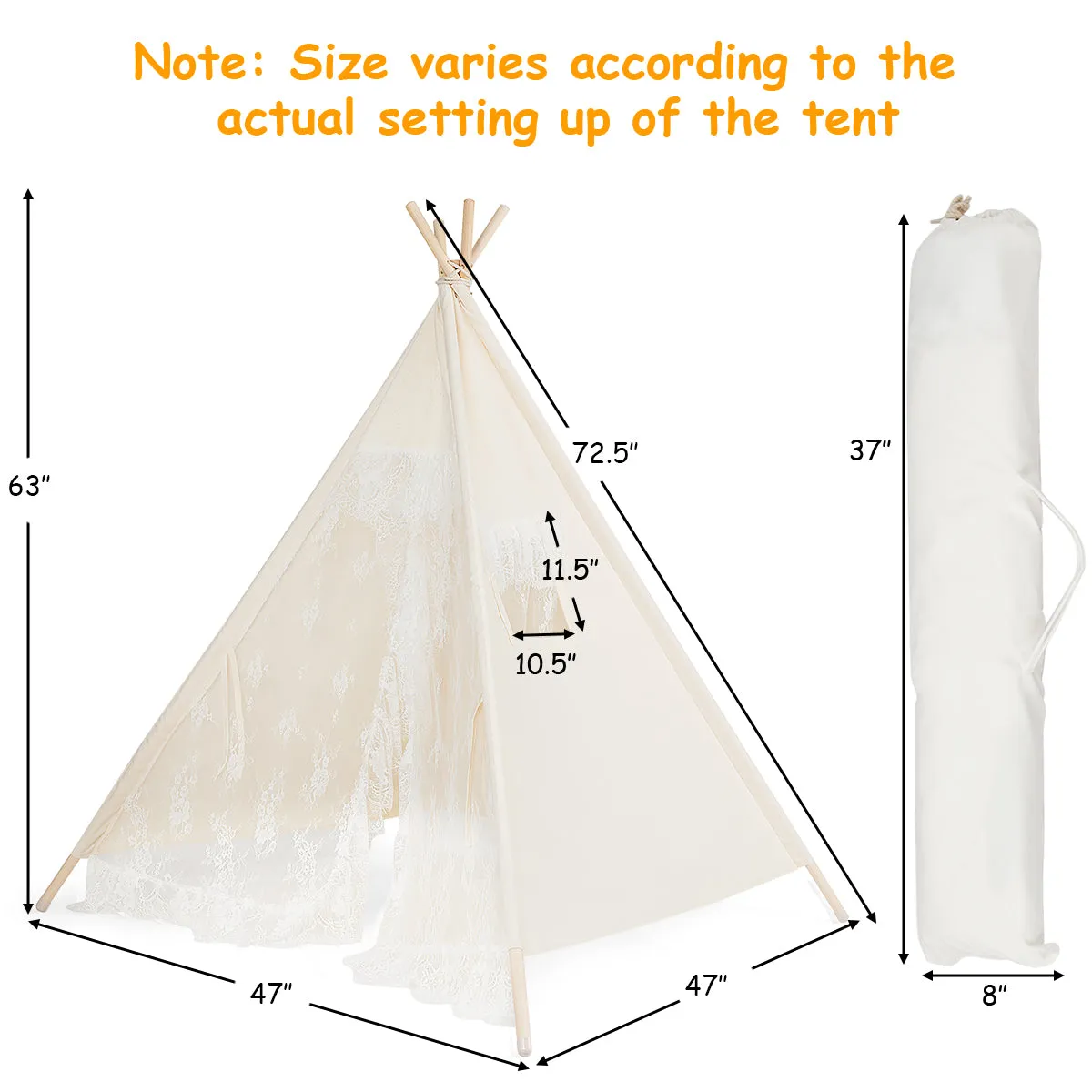 Kids Lace Teepee Tent Folding Children Playhouse with Bag