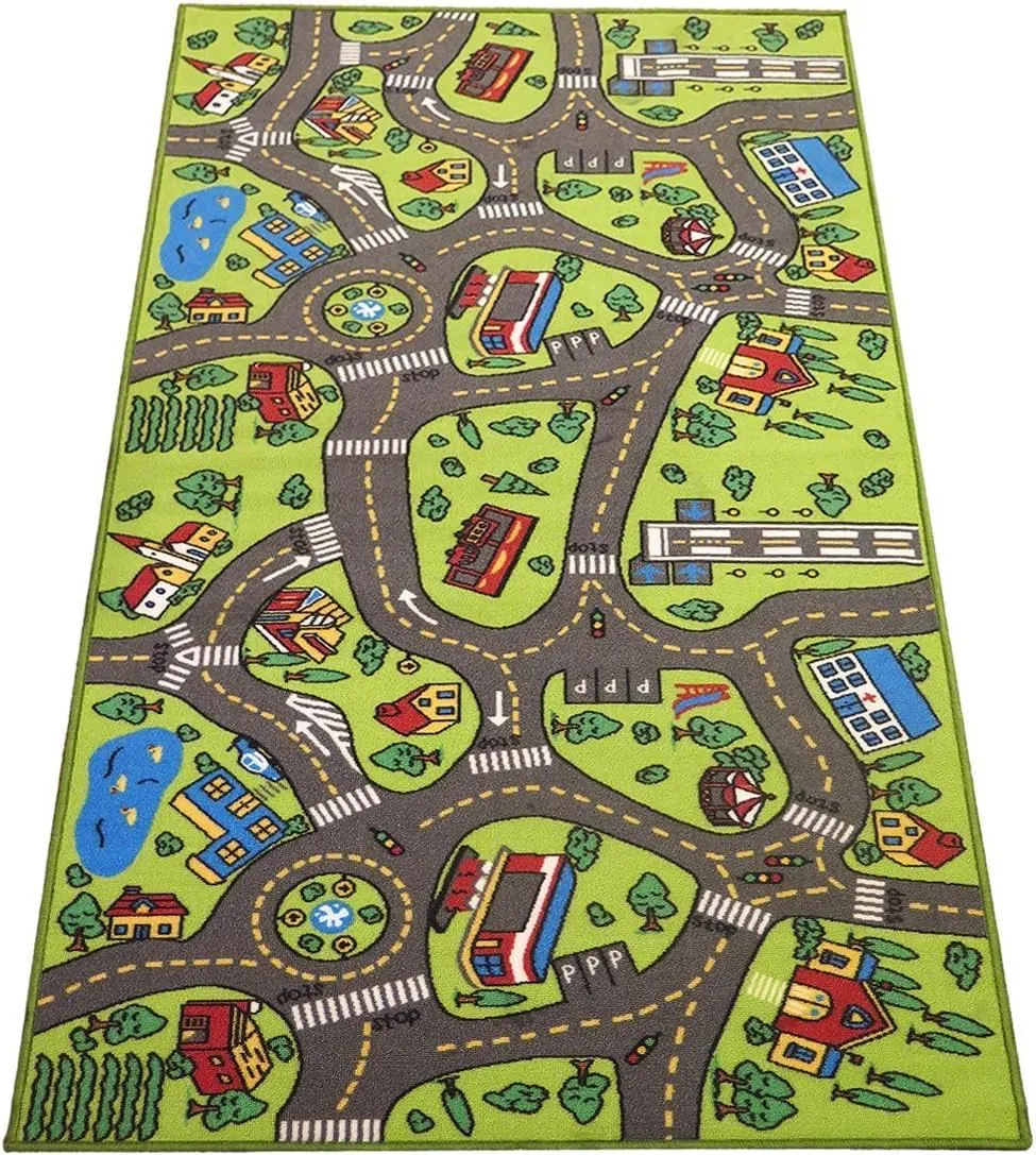 Kids Rug Playmat City Life Great for Playing with Cars and Toys - Play Learn and Have Fun Safely - Educational Road Traffic Play Mat for Bedroom Play Room Game Safe Area (x Large)