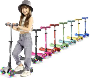 Kids Scooter – Children and Toddler 3 Wheel Kick Scooter – LED Wheel Lights Illuminate When Rolling– Adjustable Handlebar – Indoor and Outdoor