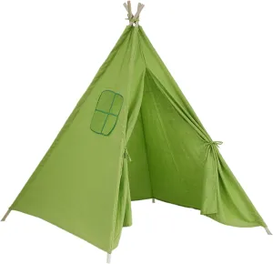 Kids Teepee Ten,Natural Cotton Canvas Toddler Tent,Portable Tipi Tent with Window Fun and Safe Indoor Tent Play House for Kids Birthday (Green)