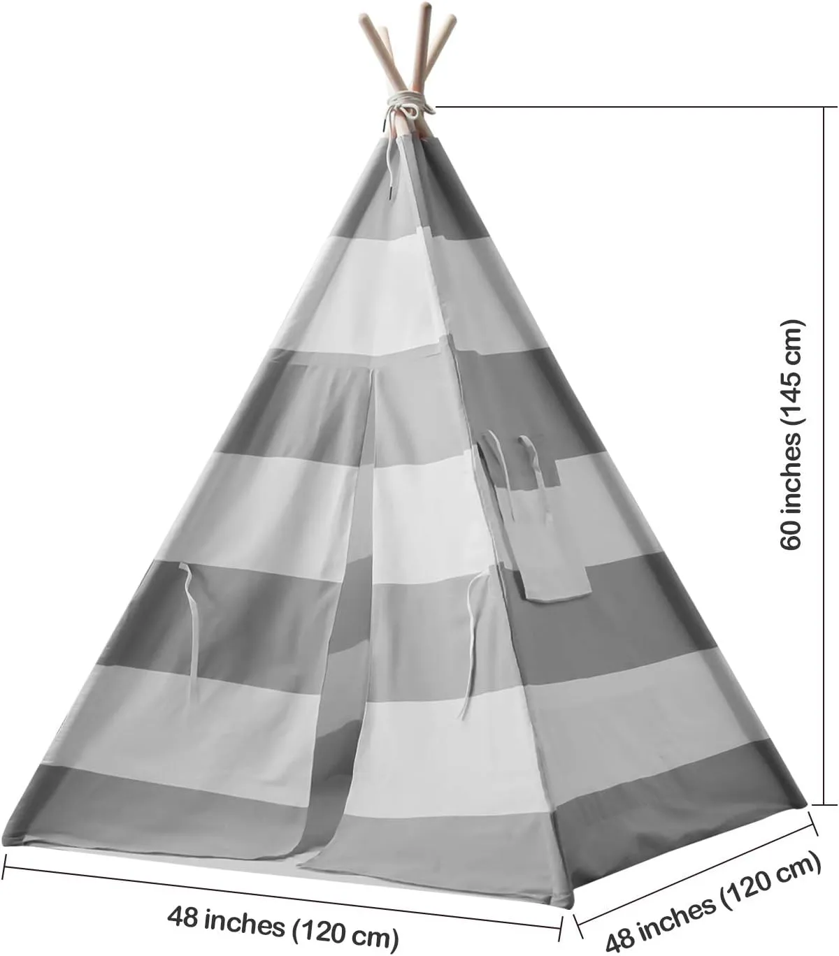 Kids Teepee Tent for Boys Indoor Outdoor Play House, Canvas Tipi Tent, Grey Stripe Teepee