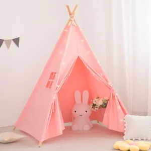 Kids Teepee Tent with Lights & Carry Bag, Natural Cotton Canvas Toddler Play Tent for Girls & Boys, Washable Foldable Indoor/Outdoor Teepee