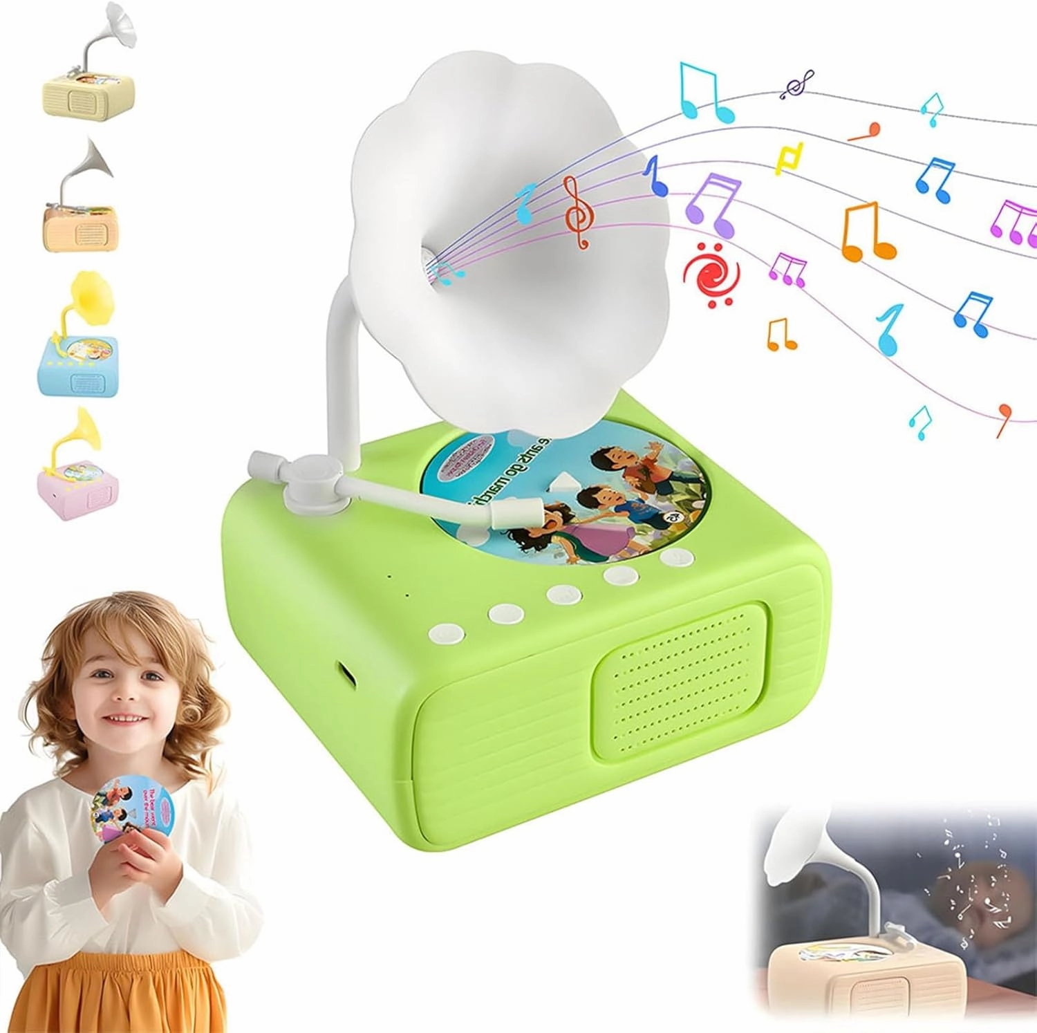 Kids Phonograph with 96 Cards Gramophone for Children, 2025 New Learning Record Player Educational Music Interactive Toy, Children's Phonograph Story Music Player Gift Boys Girls(Green)