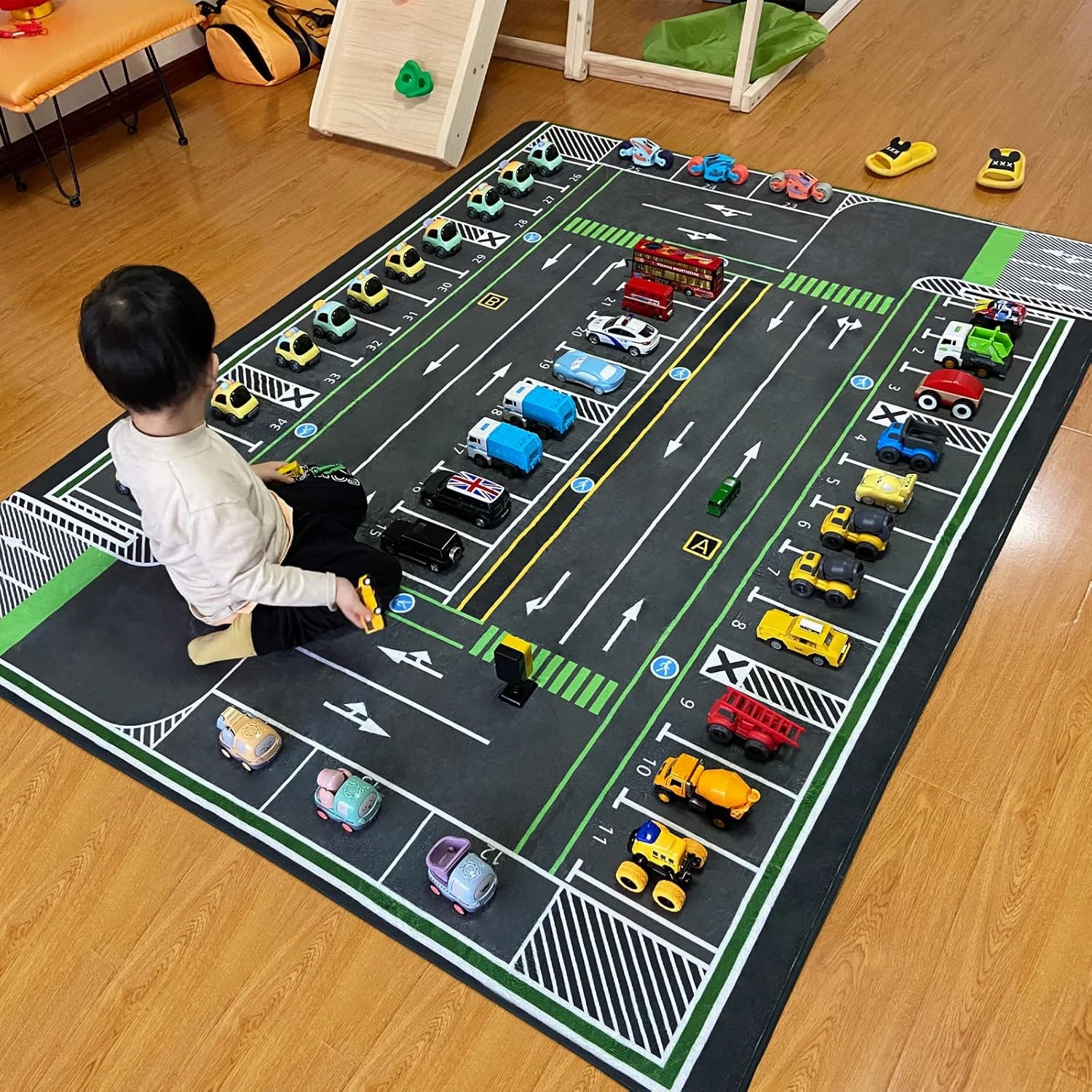Kids Rug, City Road Traffic System Playmat Rugs - 5x7 Ft Kids Carpet with Rubber Backing,Street Play Mat Great for Playing with Cars for Bedroom Playroom - Non-Slip Have Fun Safe Nursery Rug