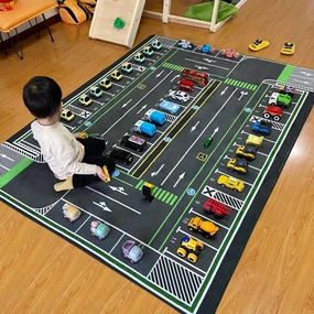 Kids Rug, City Road Traffic System Playmat Rugs - 5x7 Ft Kids Carpet with Rubber Backing,Street Play Mat Great for Playing with Cars for Bedroom Playroom - Non-Slip Have Fun Safe Nursery Rug