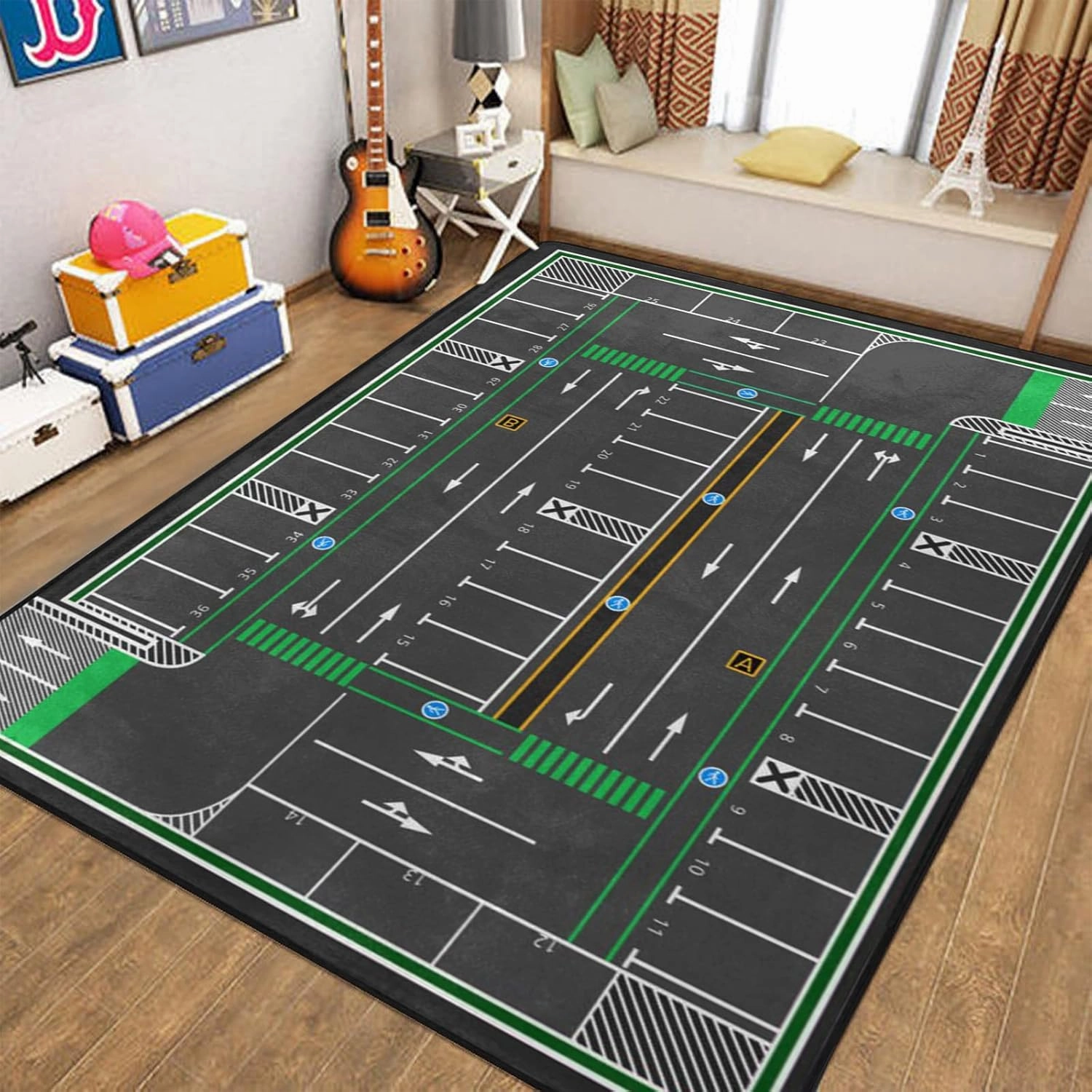 Kids Rug, City Road Traffic System Playmat Rugs - 5x7 Ft Kids Carpet with Rubber Backing,Street Play Mat Great for Playing with Cars for Bedroom Playroom - Non-Slip Have Fun Safe Nursery Rug