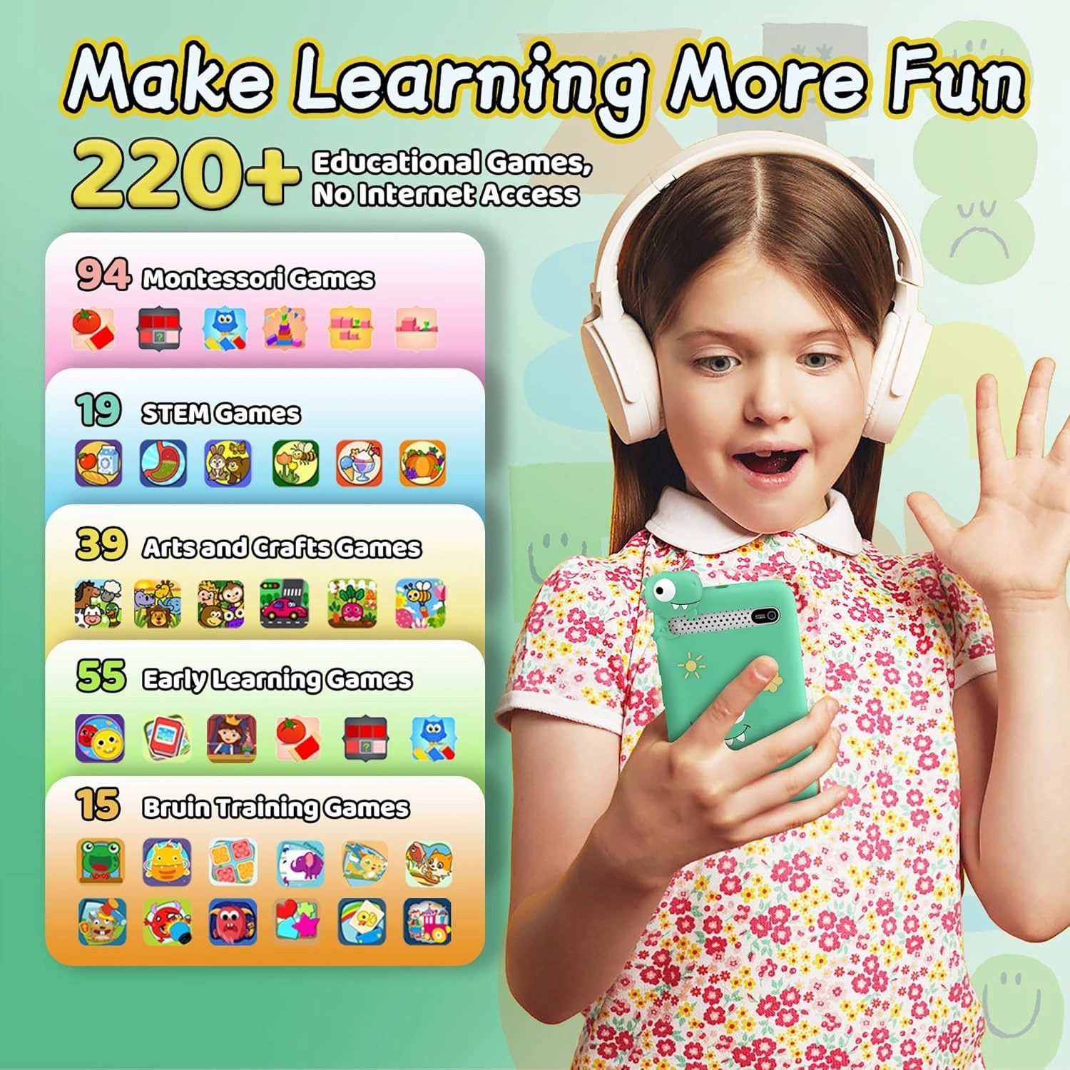 Kids Toy Phone, 3.97-inch Smartphone for Kids with Camera and Music Player, Perfect Toy for Little Explorers, Featuring Over 200 Educational and Brain-Boosting Games, for Aged 3-12 Children.