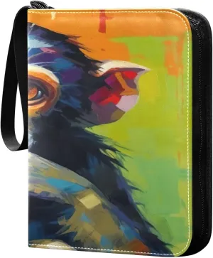 Kigai Colorful Cute Monkey Trading Card Binder with Sleeves PU Leather Holds 400 Cards,Double Sided Trading Card Folder with Zipper Collection Binder Album Book Case for Boys Girls