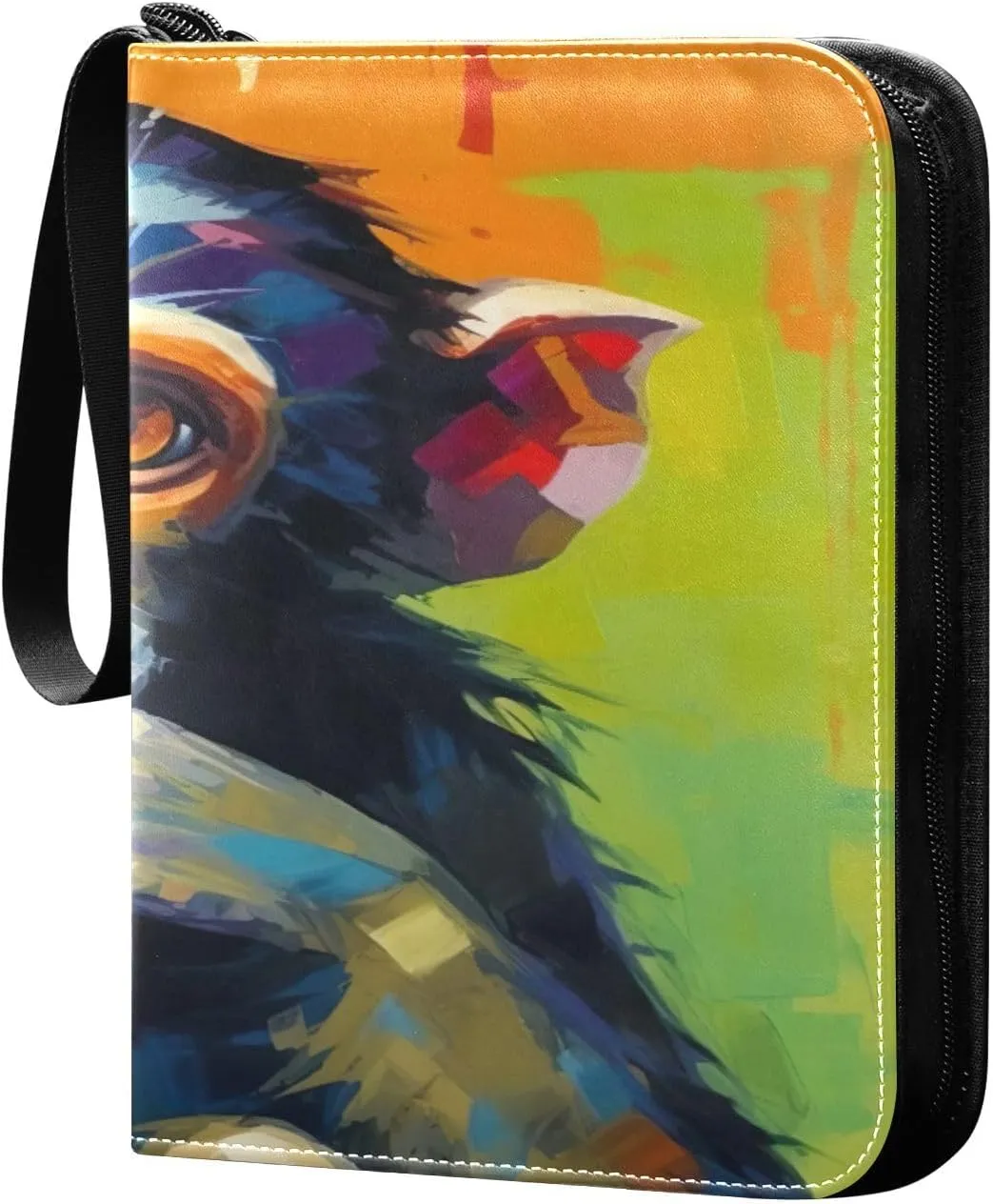 Kigai Colorful Cute Monkey Trading Card Binder with Sleeves PU Leather Holds 400 Cards,Double Sided Trading Card Folder with Zipper Collection Binder Album Book Case for Boys Girls