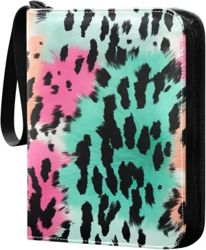 Kigai Colorful Leopard Print Card Binder - 400 Pockets Card Holder with 50 Sleeves, Trading Card Album Folder for Boys Girls