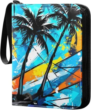 Kigai Colorful Palm Trees Card Binder - 400 Pockets Card Holder with 50 Sleeves, Trading Card Album Folder for Boys Girls