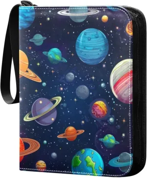 Kigai Colorful Planets Card Binder - 400 Pockets Card Holder with 50 Sleeves, Trading Card Album Folder for Boys Girls