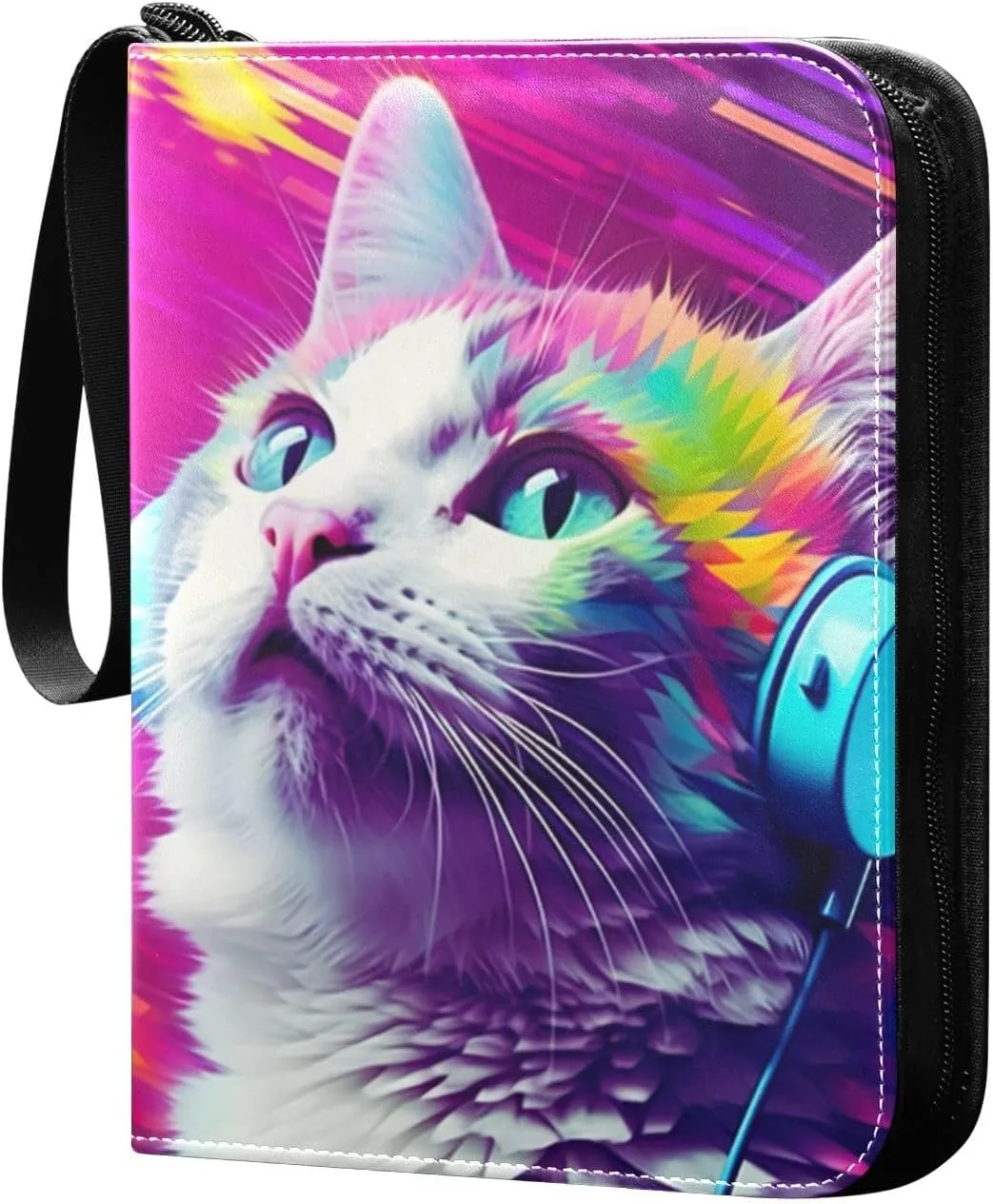 Kigai Colorful Space Cat Card Binder - 400 Pockets Card Holder with 50 Sleeves, Trading Card Album Folder for Boys Girls