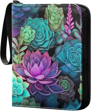 Kigai Colorful Succulent Card Binder - 400 Pockets Card Holder with 50 Sleeves, Trading Card Album Folder for Boys Girls