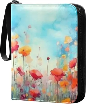 Kigai Flower Painting Card Binder - 400 Pockets Card Holder with 50 Sleeves, Trading Card Album Folder for Boys Girls