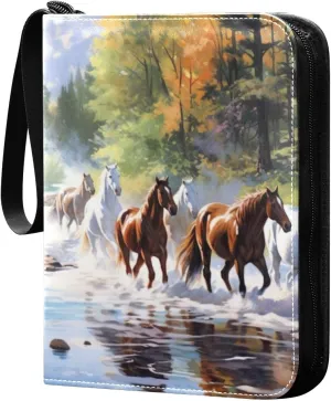 Kigai Horses Painting Card Binder - 400 Pockets Card Holder with 50 Sleeves, Trading Card Album Folder for Boys Girls