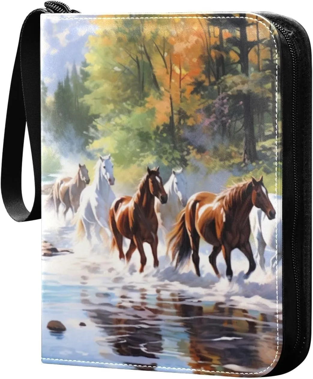 Kigai Horses Painting Card Binder - 400 Pockets Card Holder with 50 Sleeves, Trading Card Album Folder for Boys Girls