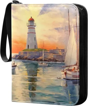 Kigai Lighthouse Painting Card Binder - 400 Pockets Card Holder with 50 Sleeves, Trading Card Album Folder for Boys Girls