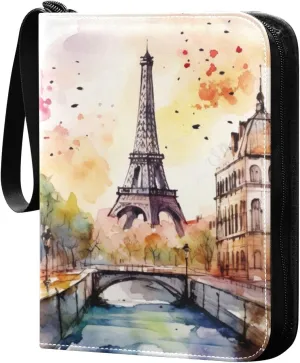 Kigai Paris Tower Painting Card Binder - 400 Pockets Card Holder with 50 Sleeves, Trading Card Album Folder for Boys Girls
